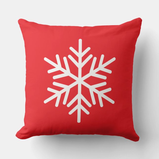 Coussin Flocon de neige alpin blanc festif sur fond rouge  (Recto)