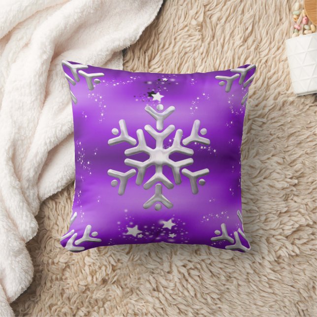Coussin Flocon de neige argenté Noël pourpre (Couverture)
