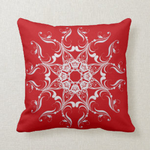 Coussin Flocon de neige baroque rouge de style
