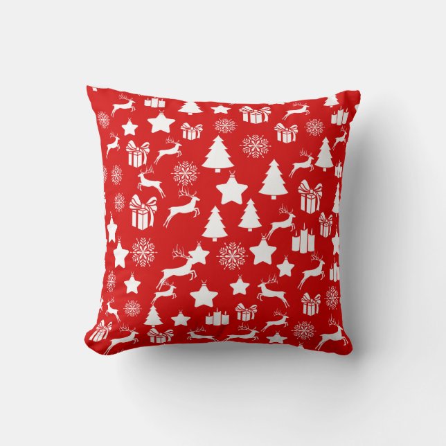 Coussin flocon de neige blanc de Noël sur fond rouge abstr (Recto)