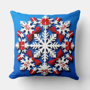 Coussin Flocon de neige blanc festif avec cadeau rouge