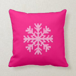 Coussin Flocon de neige blanc Knit sur la fête Pink Fushia