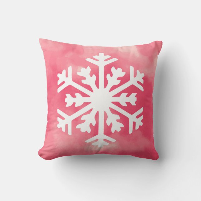 Coussin Flocon de neige blanc sur l'arrière - plan rose (Recto)