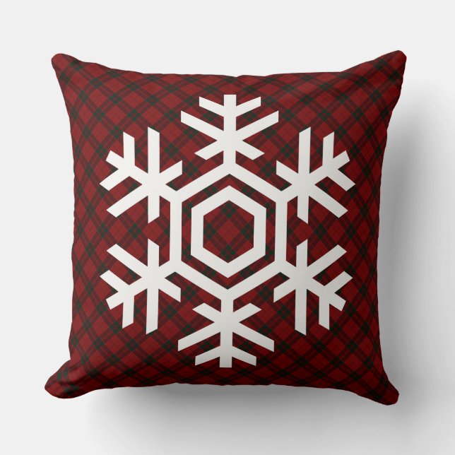 Coussin Flocon de neige blanc sur un motif tartan rouge cl (Recto)
