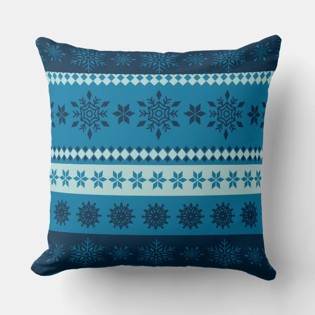 Coussin Flocon de neige bleu hiver Noël (Recto)
