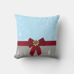 Coussin Flocon de neige de Noël bleu gris rouge