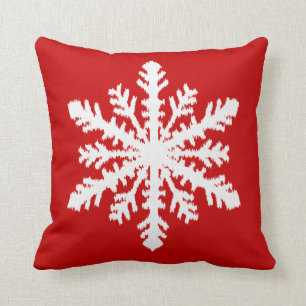Coussin Flocon de neige d'Ikat - rouge foncé et blanc