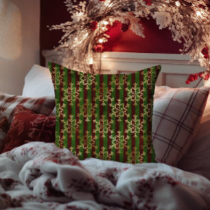 Coussin Flocon de neige doré Rouge Vert rayure Noël