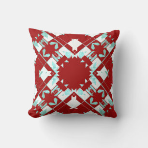 Coussin Flocon de neige en losange blanc sur fond rouge fo