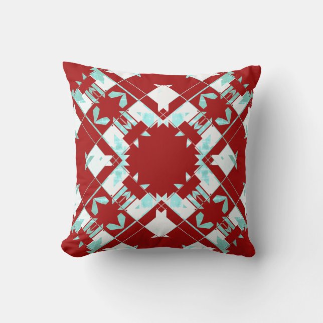 Coussin Flocon de neige en losange blanc sur fond rouge fo (Recto)