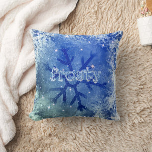 Coussin Flocon de neige Frosty Aquarelle bleue