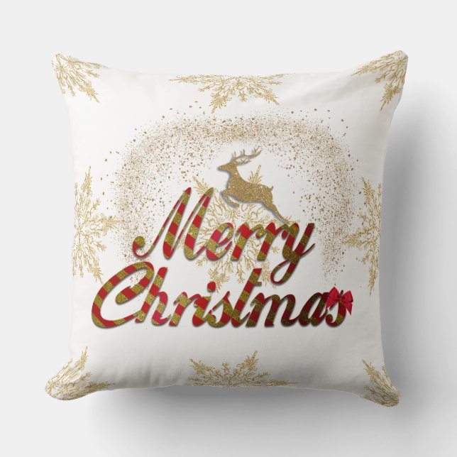 Coussin Flocon de neige Gold Reindeer/Coussin de coeur rou (Recto)
