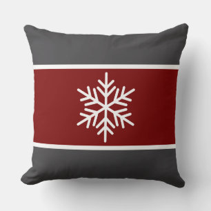 Coussin Flocon de neige gris nordique Rouge profond Blanc