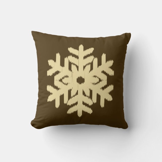 Coussin Flocon de neige Ikat - Beige et Chocolat Brown (Recto)
