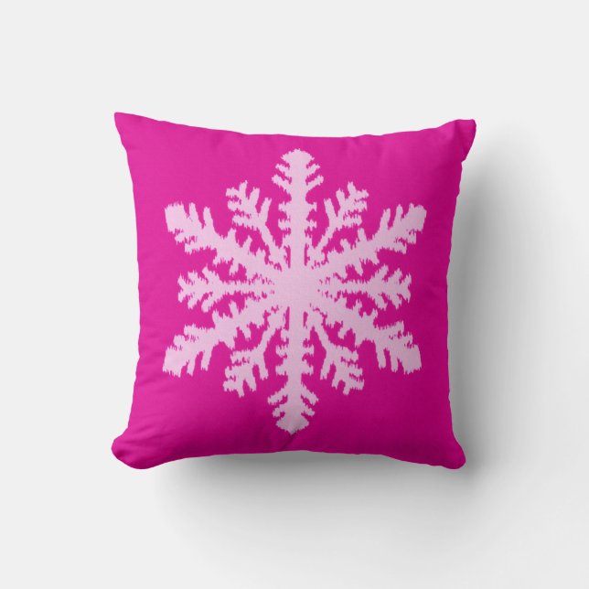 Coussin Flocon de neige Ikat - Fuchsia et rose glace (Recto)