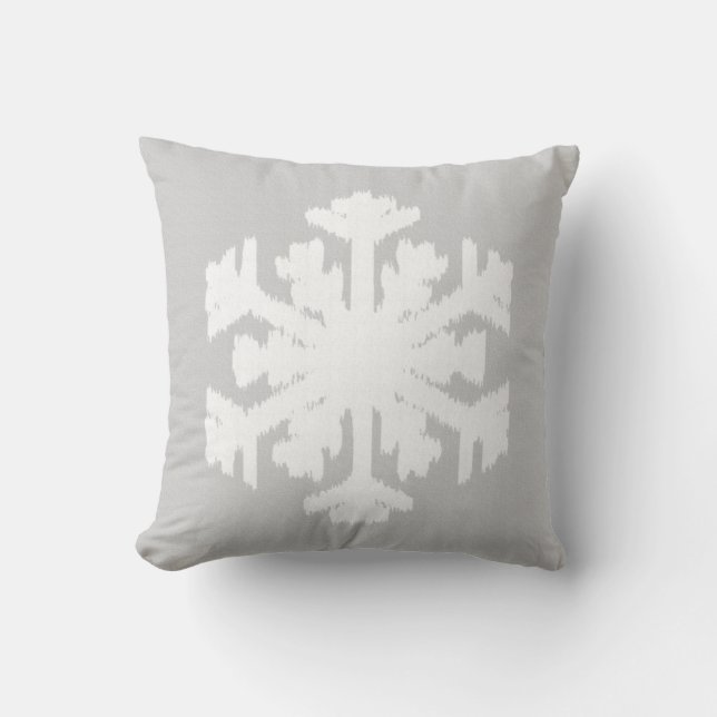 Coussin Flocon de neige Ikat - gris et blanc argenté (Recto)