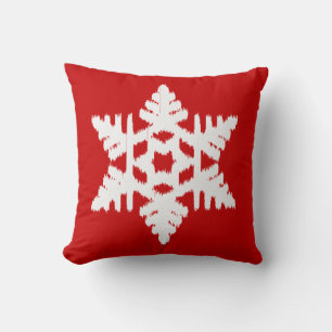 Coussin Flocon de neige Ikat - Rouge foncé et blanc