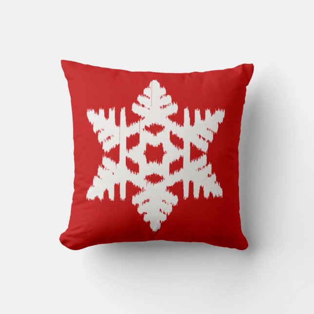 Coussin Flocon de neige Ikat - Rouge foncé et blanc (Recto)