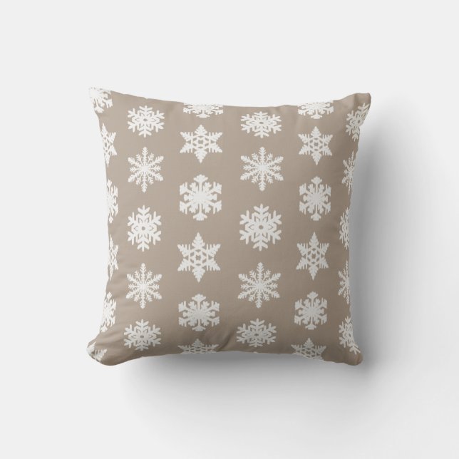 Coussin Flocon de neige Ikat - Taupe tan et blanc (Recto)