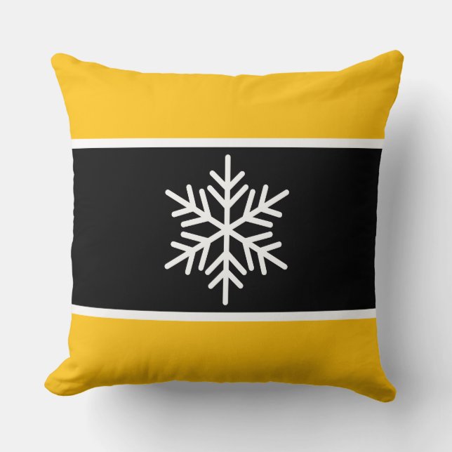 Coussin Flocon de neige jaune vif rayures noires et blanch (Recto)