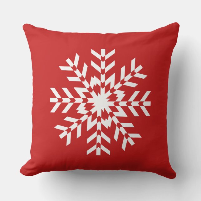 Coussin Flocon de neige lumineux simple de Noël rouge et (Recto)
