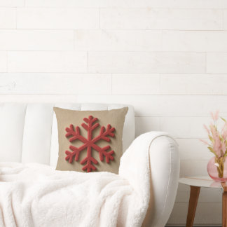 Coussin Flocon de neige minimaliste beige et rouge à effet