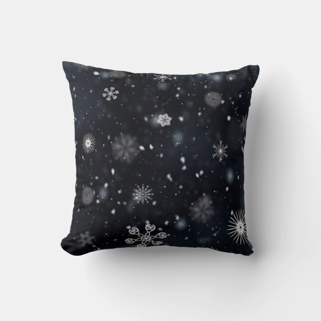 Coussin Flocon de neige noir et blanc (Recto)