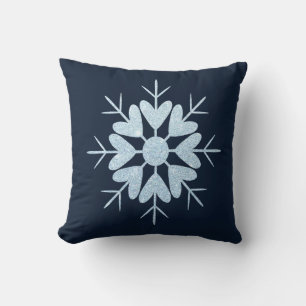 Coussin Flocon de neige pailleté cristal bleu givré Hiver