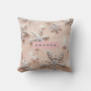 Coussin Flocon de neige personnalisé avec paillettes argen