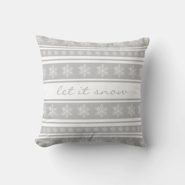 Coussin Flocon de neige rayé gris argenté laissez-le Couss (Recto)