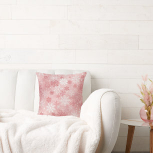 Coussin Flocon de Neige Rose Blanc Noël
