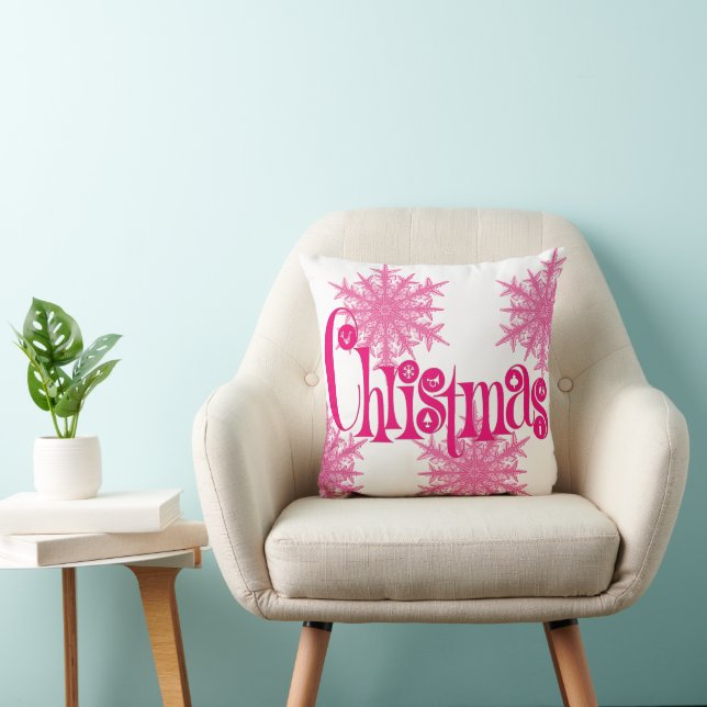 Coussin Flocon de neige rose de Noël Décor Jetez l'oreille (Chaise)