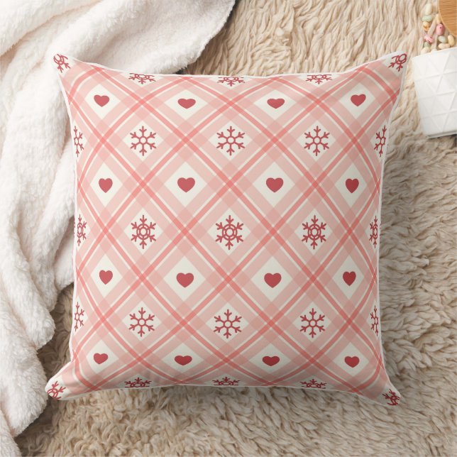Coussin Flocon de neige rose rétro et Motif de coeur sans  (Couverture)