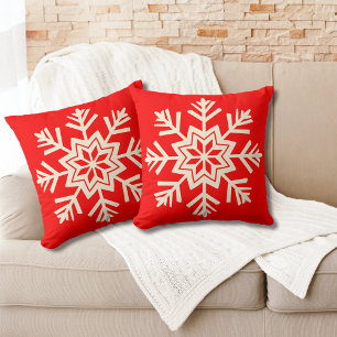 Coussin Flocon de neige Rouge Blanc Noël