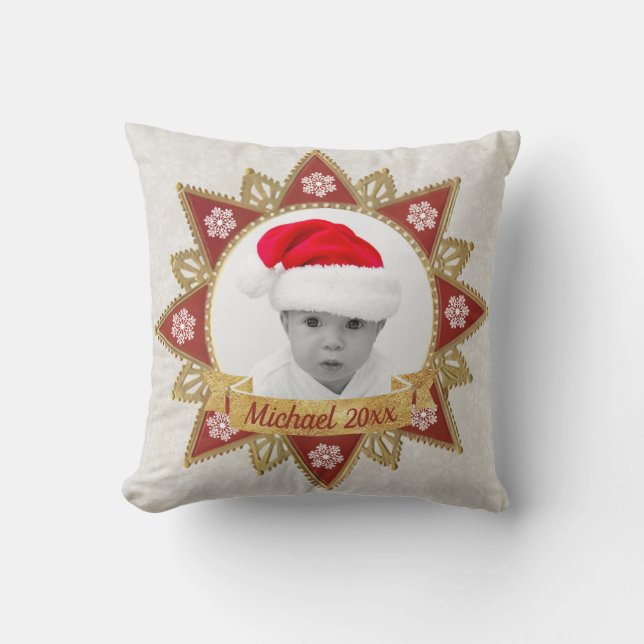 Coussin Flocon De Neige Rouge Et Golden De Luxe En Forme D (Recto)