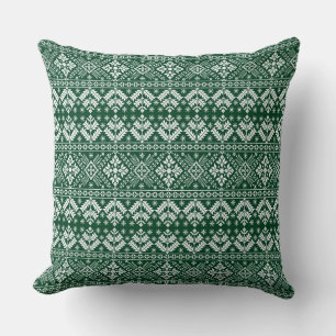 Coussin Flocon de neige vert foncé et motif floral Fair Is