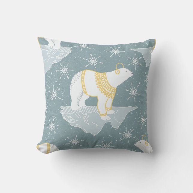 Coussin flocon de Noël d'hiver ours polaire iceberg bleu (Recto)