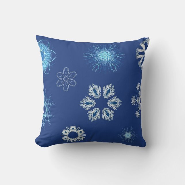 Coussin Flocons blancs sur fond bleu (Recto)