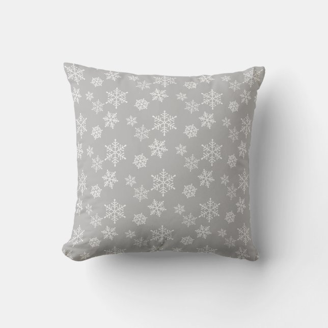 Coussin Flocons blancs sur gris (Recto)