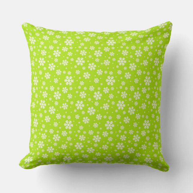 Coussin Flocons blancs sur motif vert d'hiver (Recto)
