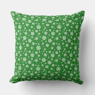 Coussin Flocons blancs sur motif vert d'hiver