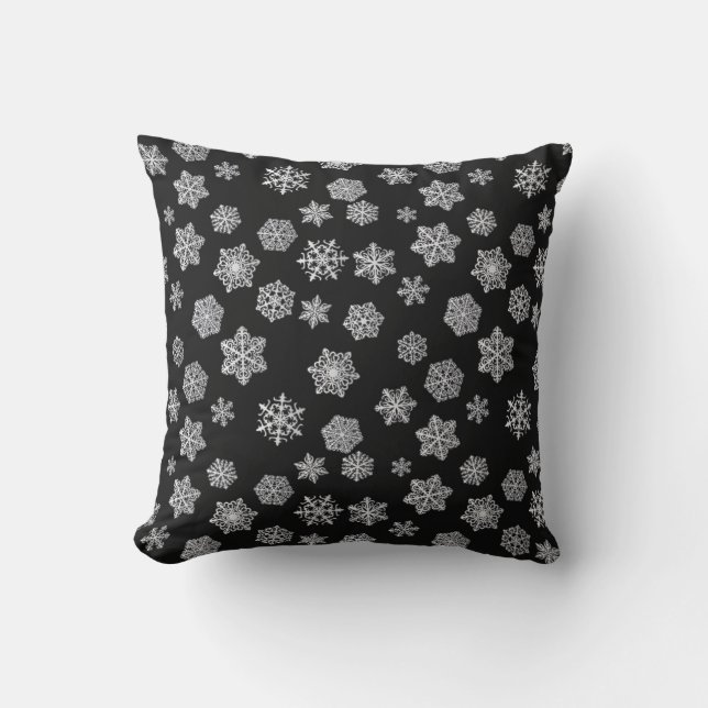 Coussin Flocons d'argent sur fond noir (Recto)