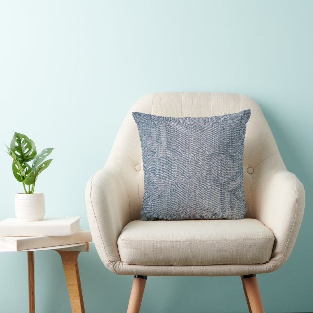 Coussin Flocons de Mode en Denim Bleu (Chaise)
