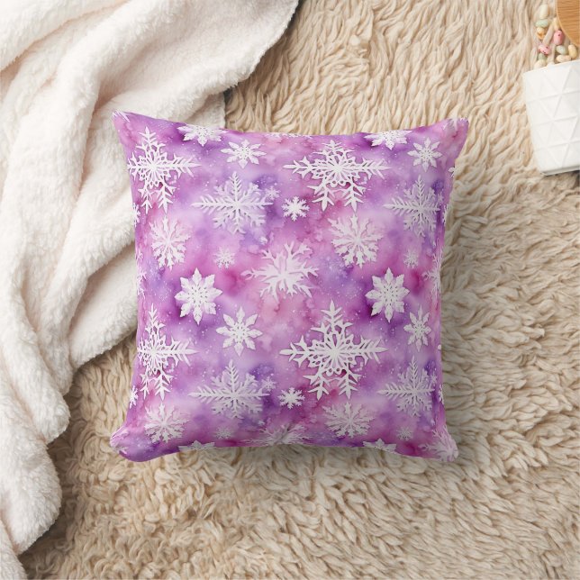 Coussin Flocons de neige blancs violets de Noël (Couverture)
