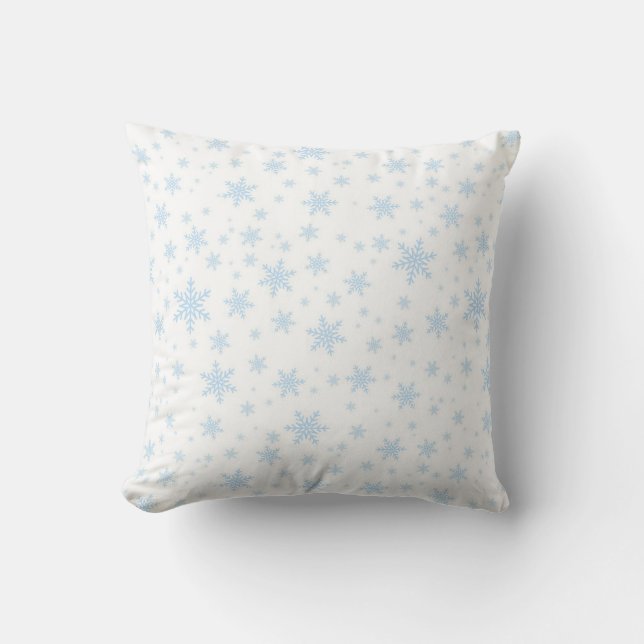 Coussin Flocons de neige bleu clair sur fond blanc (Recto)