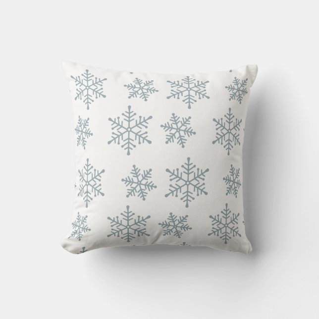 Coussin Flocons de neige bleu clair sur fond blanc (Recto)