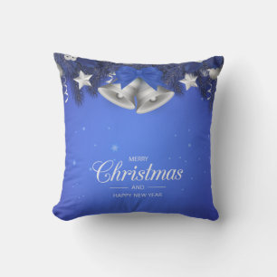 Coussin Flocons de neige bleus et blancs Étoile Joyeux Noë