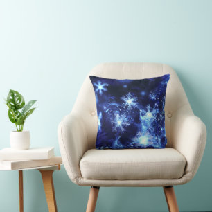 Coussin Flocons de neige bleus scintillants d'hiver