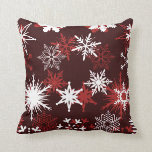 Coussin Flocons de neige chics Bourgogne de Noël et blanc