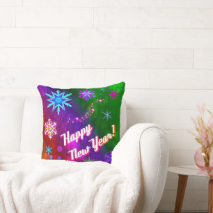 Coussin Flocons de neige d'arc-en-ciel